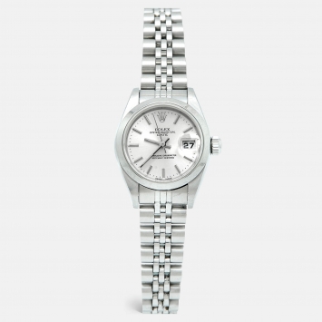 Pre Owned Rolex Oyster Perpetual Date 79160 Silver Dial Stainless Steel Women's Wristwatch 26 mm