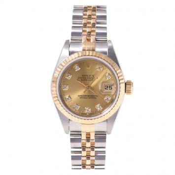 Pre Owned Rolex Champagne 18K Yellow Gold & Stainless Steel Datejust Women's Wristwatch 26MM