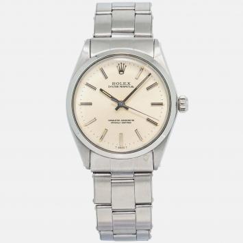 Rolex Oyster Perpetual 1002 Automatic Cream Stainless Steel Women's Wristwatch 34mm