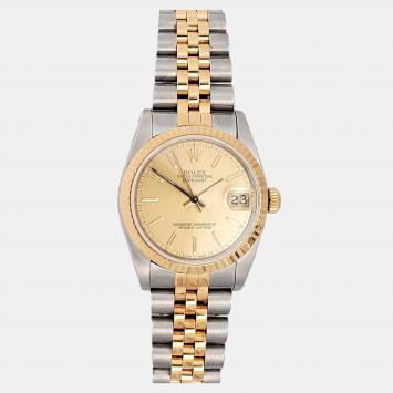 Pre Owned Rolex Datejust 68273 Automatic Champapgne 18k Yellow Gold Stainless Steel Women's Wristwatch 31 mm