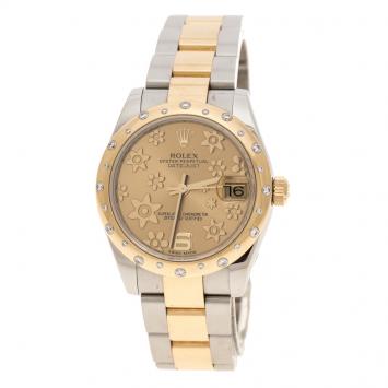 Pre Owned Rolex Champagne Floral Dial Stainless Steel and 18K Yellow Gold Oyster Perpetual Datejust 178343 Women's Watch 31 mm