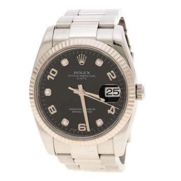Pre Owned Rolex Black Stainless Steel Oyster Perpetual Date 115234 Women's Wristwatch 34 mm