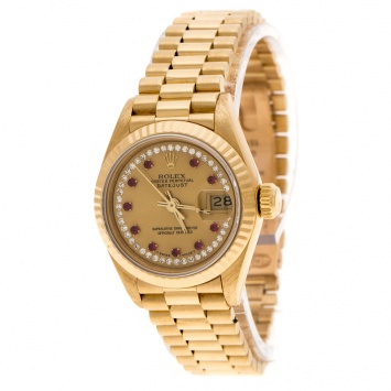 مملوكة مسبقًا Rolex Gold Dial 18K Yellow Gold Diamonds 69178 Datejust Women's Wristwatch 26 mm