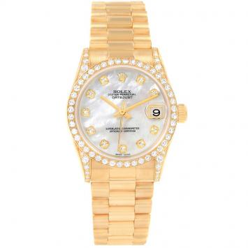 Pre Owned Rolex MOP 18K Yellow Gold Diamond President Datejust Women's Wristwatch 31MM