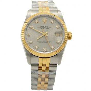 Pre Owned Rolex Grey Diamond Dial Gold & Steel Date Just Women's Watch 31MM