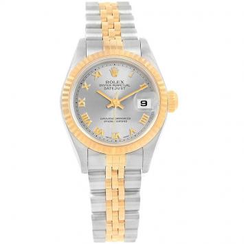 Pre Owned Rolex Slate 18K Yellow Gold and Stainless Steel Datejust 69173 Women's Wristwatch 26MM
