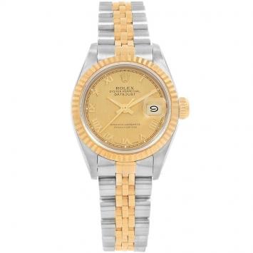 Pre Owned Rolex Champagne 18K Yellow Gold and Stainless Steel Datejust 69173 Women's Wristwatch 26MM