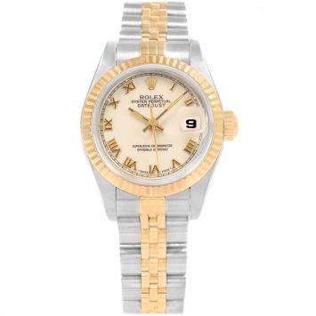 Pre Owned Rolex Ivory 18K Yellow Gold and Stainless Steel Datejust 69173 Women's Wristwatch 26MM
