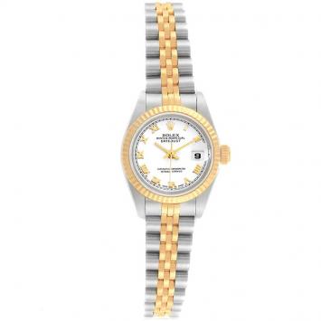Pre Owned Rolex White 18K Yellow Gold and Stainless Steel Datejust 69173 Women's Wristwatch 26MM