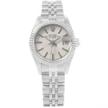 Pre Owned Rolex Silver 18K White Gold and Stainless Steel Datejust 69174 Women's Wristwatch 26MM