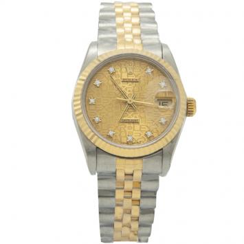 Pre Owned Rolex Gold Jubilee Dial 18K Yellow Gold Stainless Steel Diamonds Datejust 68273 Women's Wristwatch 31 MM