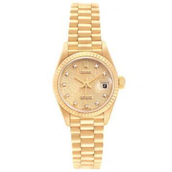 Pre Owned Rolex Champagne 18K Yellow Gold Diamond President 69178 Women's Wristwatch 26MM