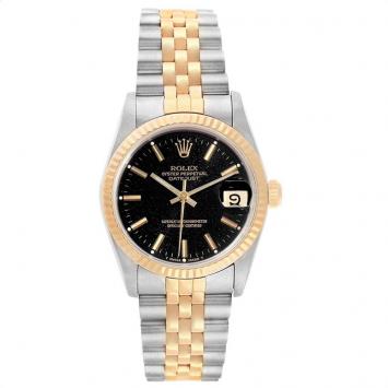 Pre Owned Rolex Black 18K Yellow Gold and Stainless Steel Datejust 68273 Women's Wristwatch 31MM