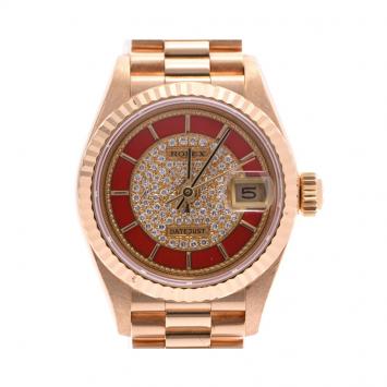 Pre Owned Rolex Diamond Champagne Yellow Gold Datejust 69178 Women's Wristwatch 25MM