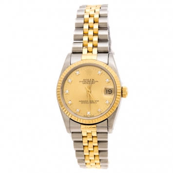 Pre Owned Rolex Gold 18K Yellow Gold Stainless Steel Diamonds Datejust 68273 Women's Wristwatch 31 mm