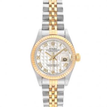 Pre Owned Rolex Ivory Pyramid 18K Yellow Gold Stainless Steel Oyster Perpetual 69173 Women's Wristwatch 26 MM