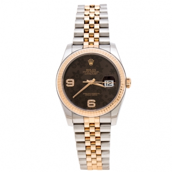 Pre Owned Rolex   Brown Floral Dial Stainless Steel 18K Rose Gold Oyster Perpetual Datejust 36 Women's Wristwatch 36 mm