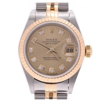 Pre Owned Rolex Champagne Yellow Gold and Stainless Steel Datejust 69173G Women's Wristwatch 25MM