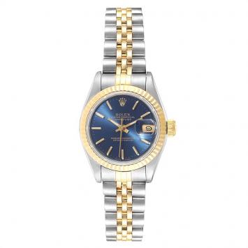 Pre Owned Rolex Blue 18K Yelllow Gold And Stainless Steel Oyster Perptual Datejust 69163 Women's Wristwatch 26 MM