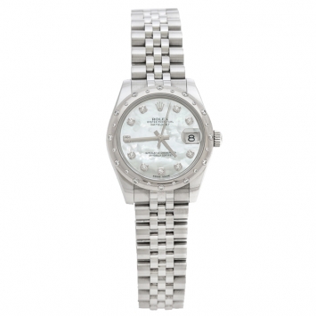 Pre Owned Rolex Mother of Pearl Stainless Steel Diamonds Datejust 31 178344 Women's Wristwatch 31 mm