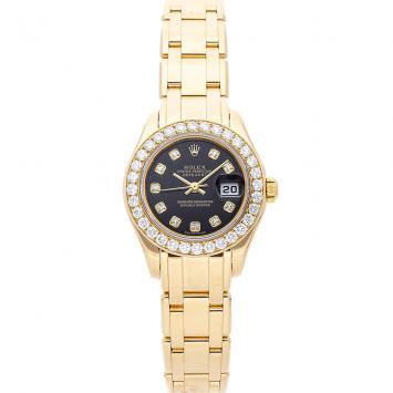 مملوكة مسبقًا Rolex Black Diamonds 18K Yellow Gold Datejust 80298 Women's Wristwatch 29 MM