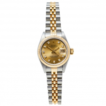 Pre Owned Rolex Champagne 18K Yellow Gold And Stainless Steel Diamonds Datejust 69173 Women's Wristwatch 26 mm