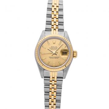 Pre Owned Rolex Champagne 18K Yellow Gold And Stainless Steel Datejust 69173 Women's Wristwatch 26 MM