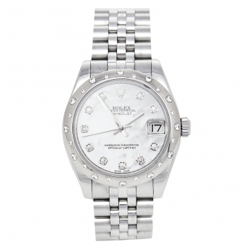 Pre Owned Rolex Mother of Pearl 18K White Gold & Stainless Steel Diamond Datejust 178344 Women's Wristwatch 31 mm
