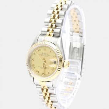 Pre Owned Rolex Champagne 18k Yellow Gold And Stainless Steel Datejust 69173 Automatic Women's Wristwatch 26 mm