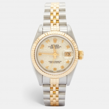 Pre Owned Rolex Ivory 18K Yellow Gold And Stainless Steel Datejust 69173 Automatic Women's Wristwatch 26 mm