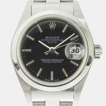 Pre Owned Rolex Black Stainless Steel Oyster Perpetual Date 79160 Women's Wristwatch 26 mm