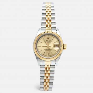 Pre Owned Rolex Champagne 18k Yellow Gold Stainless Steel Datejust 69173 Women's Wristwatch 26 mm