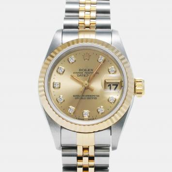 Pre Owned Rolex Champagne Diamond 18k Yellow Gold Stainless Steel Datejust Automatic Women's Wristwatch 26 mm