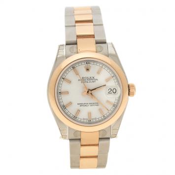 Pre Owned Rolex White Stainless Steel & 18K Rose Gold Datejust 178241 Women's Wristwatch 31MM
