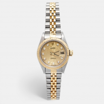 Pre Owned Rolex Champagne Jubilee Diamond 18K Yellow Gold Stainless Steel Datejust 69173 Women's Wristwatch 26 mm