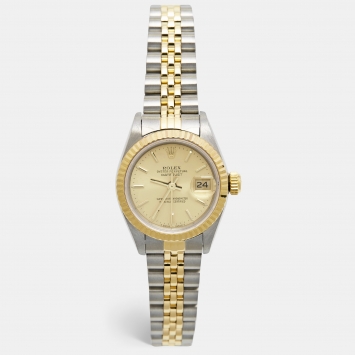 Pre Owned Rolex Champagne 18K Yellow Gold Stainless Steel Datejust 69173 Women's Wristwatch 26 mm