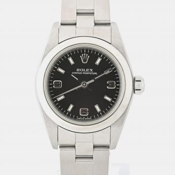 Pre Owned Rolex Black Stainless Steel Oyster Perpetual 76080 Automatic Women's Wristwatch 24 mm