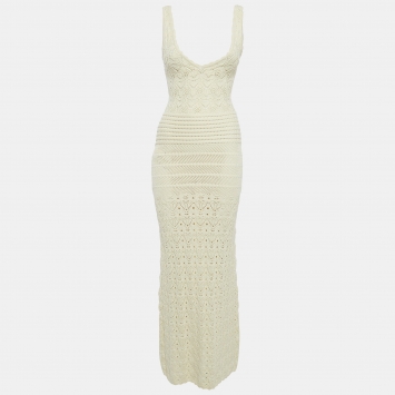 مملوكة مسبقًا Ronny Kobo Off White Crochet Sadie Maxi Dress S
