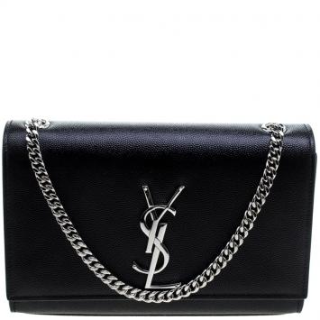 Pre Owned Saint Laurent Black Monogram Leather Small Kate Shoulder Bag