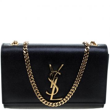 Pre Owned Saint Laurent Black Monogram Leather Small Kate Shoulder Bag