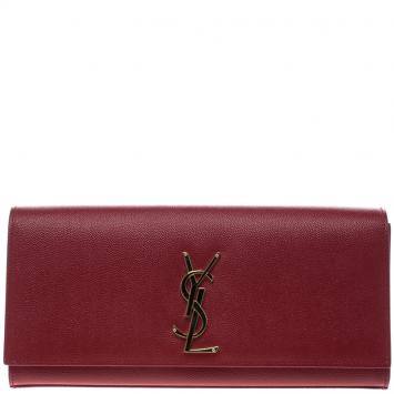 Pre Owned Saint Laurent Hot Pink Monogram Leather Kate Clutch