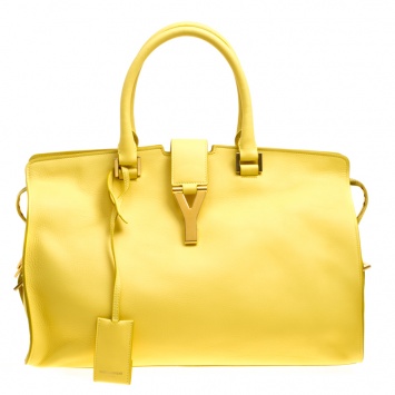 Pre Owned Saint Laurent Yellow Leather Medium Cabas Chyc Tote