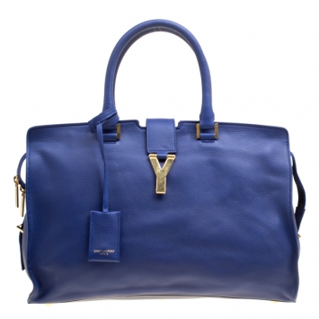 Pre Owned Saint Laurent Blue Leather Medium Cabas Chyc Tote