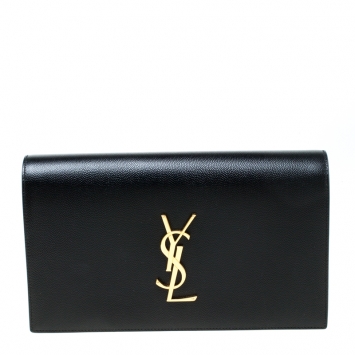 Pre Owned Saint Laurent Paris Black Leather Monogram Clutch