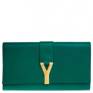 Pre Owned Saint Laurent Paris Green Leather Y-Ligne Clutch