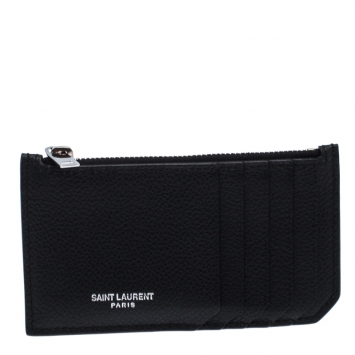 Pre Owned Saint Laurent Black Leather Zipped Fragments Credit Case