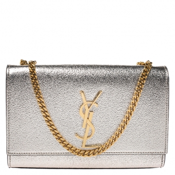 Pre Owned Saint Laurent Metallic Gold Leather Small Kate Monogram Shoulder Bag