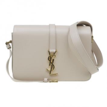 Pre Owned Saint Laurent Beige Calfskin Medium Monogram Université Flap Bag