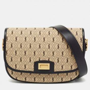 Pre Owned Saint Laurent Beige/Blue Monogram All Over Canvas Shoulder Bag