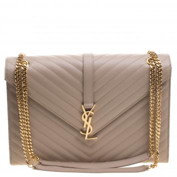 Pre Owned Saint Laurent Paris Beige Matelasse Leather Large Cassandre Flap Bag